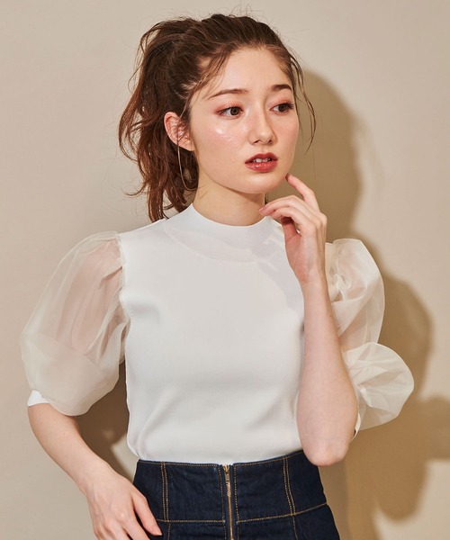 NOELA(ノエラ)の「オーガンジースリーブニット(ニット/セーター・レディース・ブラック/オフホワイト/ピンク・FREE)」の16枚目の写真