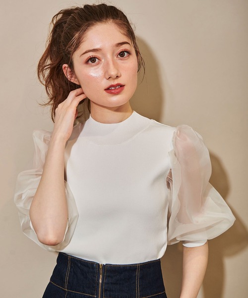 NOELA(ノエラ)の「オーガンジースリーブニット(ニット/セーター・レディース・ブラック/オフホワイト/ピンク・FREE)」の18枚目の写真