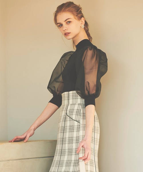 NOELA(ノエラ)の「オーガンジースリーブニット(ニット/セーター・レディース・ブラック/オフホワイト/ピンク・FREE)」の5枚目の写真