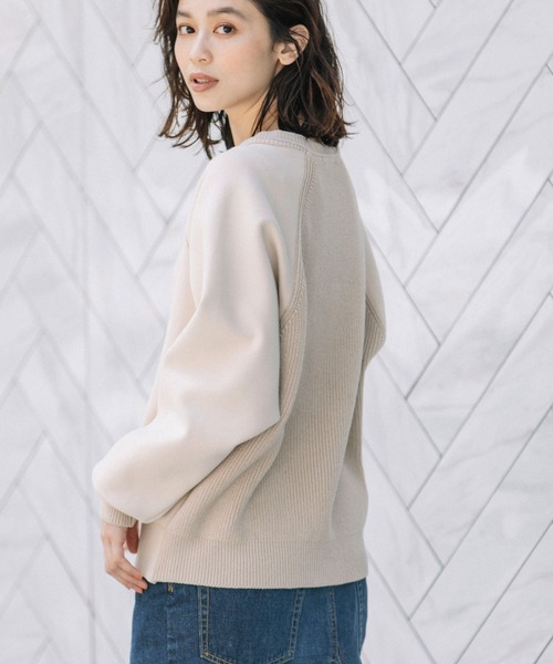 Munich（ミューニック）の「ソフトコットンダブルニットジャージー×ニットドッキング　プルオーバー(セットアップ可)（スウェット・レディース・ブラック/ブルーグレー/ライトベージュ・FREE）」の3枚目の写真