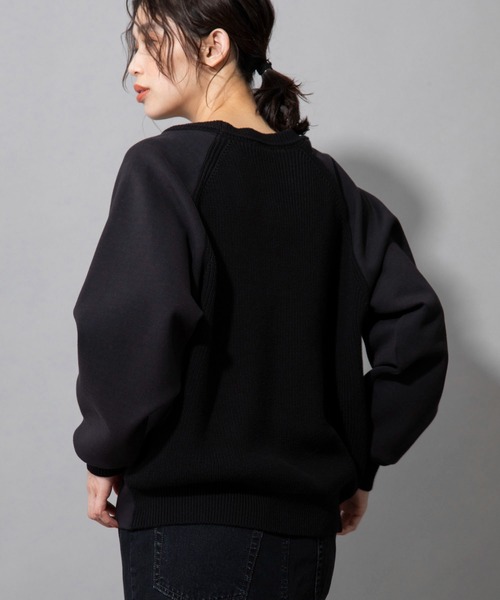 Munich（ミューニック）の「ソフトコットンダブルニットジャージー×ニットドッキング　プルオーバー(セットアップ可)（スウェット・レディース・ブラック/ブルーグレー/ライトベージュ・FREE）」の2枚目の写真