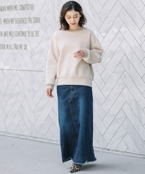 Munich（ミューニック）の「ソフトコットンダブルニットジャージー×ニットドッキング　プルオーバー(セットアップ可)（スウェット・レディース・ブラック/ブルーグレー/ライトベージュ・FREE）」の6枚目の写真