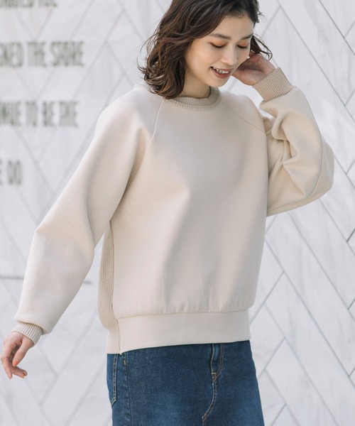 Munich（ミューニック）の「ソフトコットンダブルニットジャージー×ニットドッキング　プルオーバー(セットアップ可)（スウェット・レディース・ブラック/ブルーグレー/ライトベージュ・FREE）」の11枚目の写真