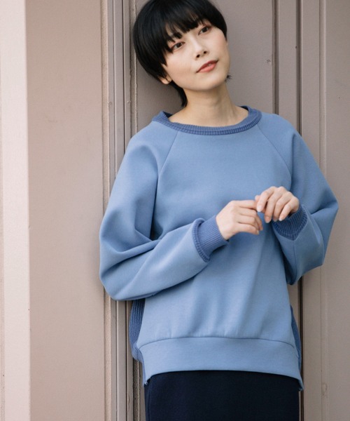 Munich（ミューニック）の「ソフトコットンダブルニットジャージー×ニットドッキング　プルオーバー(セットアップ可)（スウェット・レディース・ブラック/ブルーグレー/ライトベージュ・FREE）」の19枚目の写真