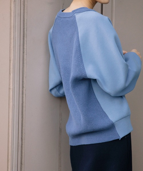 Munich（ミューニック）の「ソフトコットンダブルニットジャージー×ニットドッキング　プルオーバー(セットアップ可)（スウェット・レディース・ブラック/ブルーグレー/ライトベージュ・FREE）」の4枚目の写真