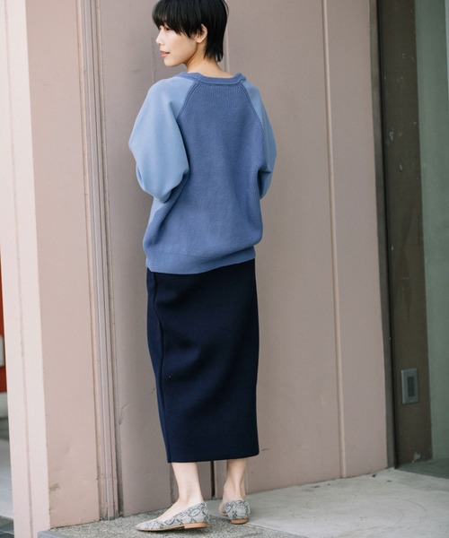 Munich（ミューニック）の「ソフトコットンダブルニットジャージー×ニットドッキング　プルオーバー(セットアップ可)（スウェット・レディース・ブラック/ブルーグレー/ライトベージュ・FREE）」の17枚目の写真