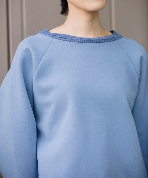 Munich（ミューニック）の「ソフトコットンダブルニットジャージー×ニットドッキング　プルオーバー(セットアップ可)（スウェット・レディース・ブラック/ブルーグレー/ライトベージュ・FREE）」の7枚目の写真