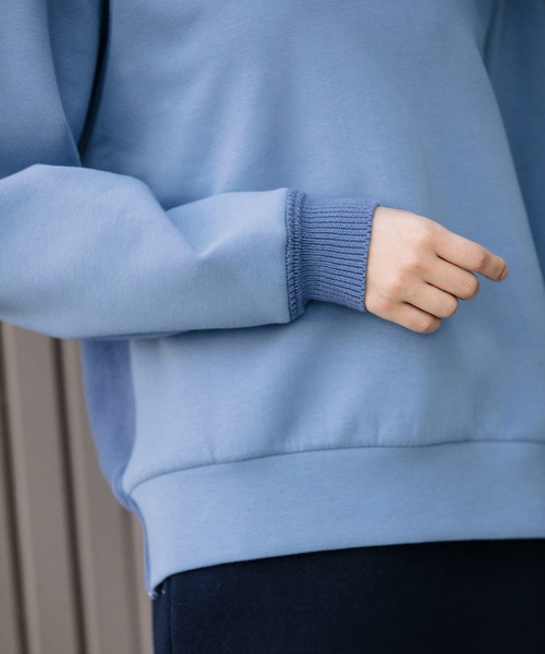 Munich（ミューニック）の「ソフトコットンダブルニットジャージー×ニットドッキング　プルオーバー(セットアップ可)（スウェット・レディース・ブラック/ブルーグレー/ライトベージュ・FREE）」の12枚目の写真