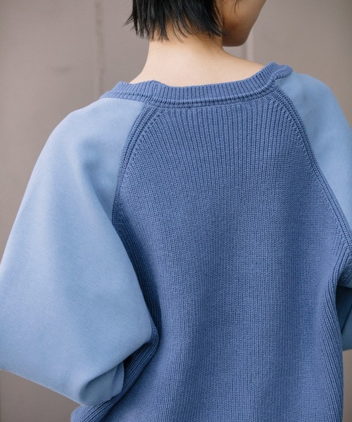 Munich（ミューニック）の「ソフトコットンダブルニットジャージー×ニットドッキング　プルオーバー(セットアップ可)（スウェット・レディース・ブラック/ブルーグレー/ライトベージュ・FREE）」の14枚目の写真