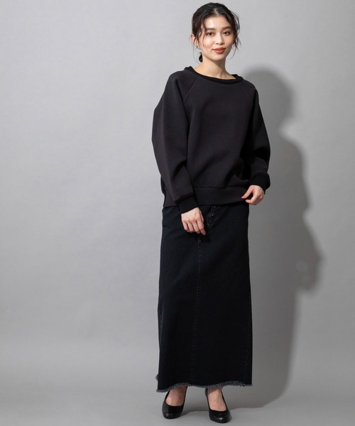 Munich（ミューニック）の「ソフトコットンダブルニットジャージー×ニットドッキング　プルオーバー(セットアップ可)（スウェット・レディース・ブラック/ブルーグレー/ライトベージュ・FREE）」の16枚目の写真