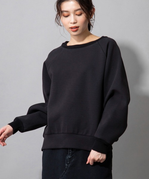 Munich（ミューニック）の「ソフトコットンダブルニットジャージー×ニットドッキング　プルオーバー(セットアップ可)（スウェット・レディース・ブラック/ブルーグレー/ライトベージュ・FREE）」の5枚目の写真