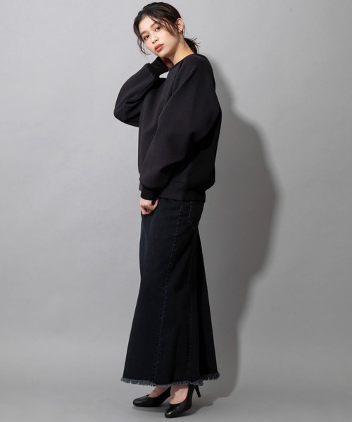 Munich（ミューニック）の「ソフトコットンダブルニットジャージー×ニットドッキング　プルオーバー(セットアップ可)（スウェット・レディース・ブラック/ブルーグレー/ライトベージュ・FREE）」の18枚目の写真