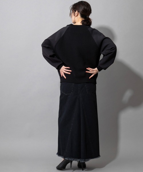 Munich（ミューニック）の「ソフトコットンダブルニットジャージー×ニットドッキング　プルオーバー(セットアップ可)（スウェット・レディース・ブラック/ブルーグレー/ライトベージュ・FREE）」の20枚目の写真