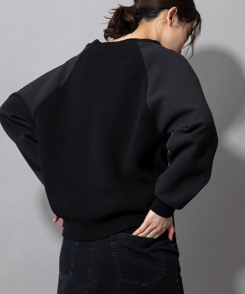 Munich（ミューニック）の「ソフトコットンダブルニットジャージー×ニットドッキング　プルオーバー(セットアップ可)（スウェット・レディース・ブラック/ブルーグレー/ライトベージュ・FREE）」の8枚目の写真