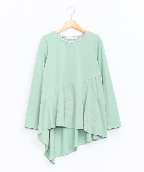 AS KNOW AS de base(アズノゥアズドゥバズ)の「咲いた咲いた切り替えプルオーバー(Tシャツ/カットソー・レディース・オフホワイト/ライトグリーン/ネイビー/ライトピンク・FREE)」の3枚目の写真