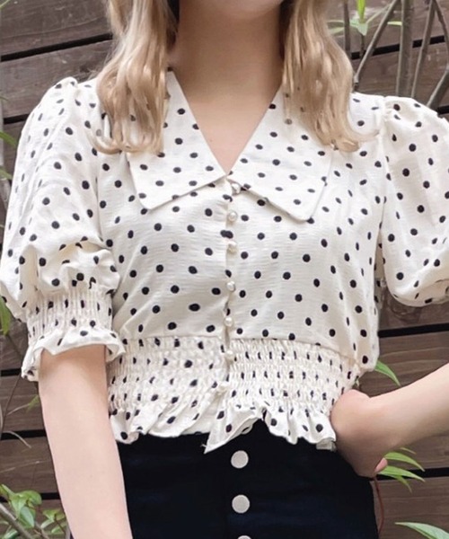 Crea titty&Co. PETIT(クレアティティーアンドコープチ)の「【過去品番】【Crea titty&Co.PETIT】フリルドットブラウス(シャツ/ブラウス・レディース・グリーン/ベージュ・FREE)」の2枚目の写真