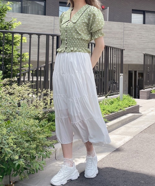 Crea titty&Co. PETIT(クレアティティーアンドコープチ)の「【過去品番】【Crea titty&Co.PETIT】フリルドットブラウス(シャツ/ブラウス・レディース・グリーン/ベージュ・FREE)」の3枚目の写真