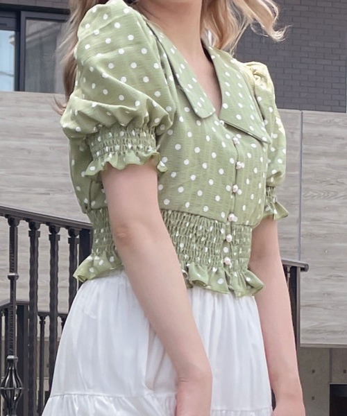 Crea titty&Co. PETIT(クレアティティーアンドコープチ)の「【過去品番】【Crea titty&Co.PETIT】フリルドットブラウス(シャツ/ブラウス・レディース・グリーン/ベージュ・FREE)」の4枚目の写真