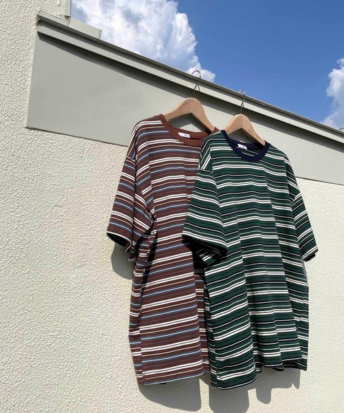CANAL JEAN(キャナルジーン)の「via j(ヴィアジェイ) ボーダーBIG半袖Tシャツ(Tシャツ/カットソー・レディース・ブラウン/グリーン・ONE SIZE)」の5枚目の写真