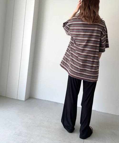 CANAL JEAN(キャナルジーン)の「via j(ヴィアジェイ) ボーダーBIG半袖Tシャツ(Tシャツ/カットソー・レディース・ブラウン/グリーン・ONE SIZE)」の9枚目の写真