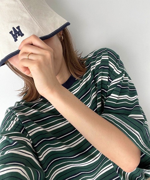 CANAL JEAN(キャナルジーン)の「via j(ヴィアジェイ) ボーダーBIG半袖Tシャツ(Tシャツ/カットソー・レディース・ブラウン/グリーン・ONE SIZE)」の11枚目の写真