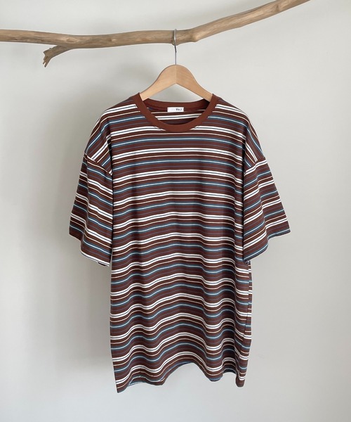 CANAL JEAN(キャナルジーン)の「via j(ヴィアジェイ) ボーダーBIG半袖Tシャツ(Tシャツ/カットソー・レディース・ブラウン/グリーン・ONE SIZE)」の12枚目の写真