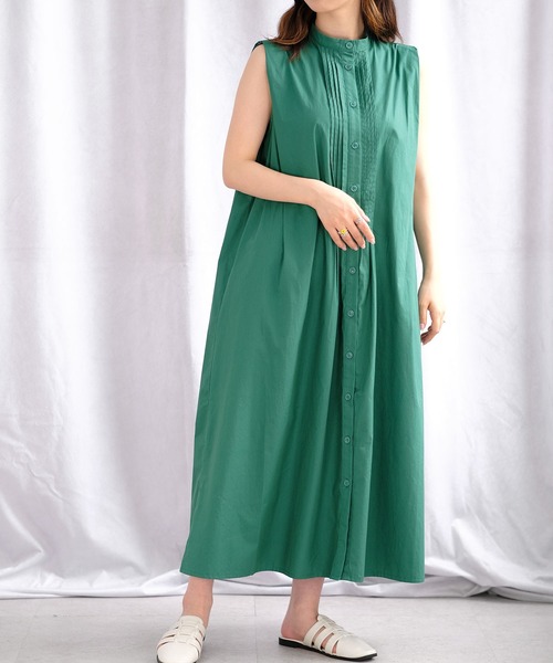 ＡＮＤＪ（アンドジェイ）の「バンドカラーフロントタックノースリーブシャツワンピース（シャツワンピース・レディース・ブラック/オフホワイト/グリーン・M）」の10枚目の写真