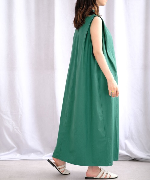 ＡＮＤＪ（アンドジェイ）の「バンドカラーフロントタックノースリーブシャツワンピース（シャツワンピース・レディース・ブラック/オフホワイト/グリーン・M）」の19枚目の写真