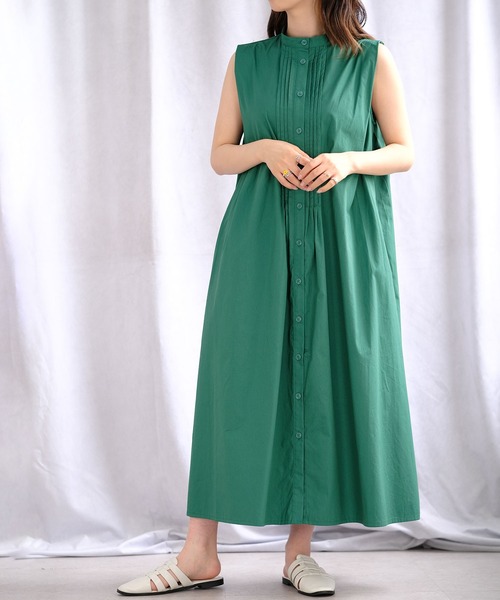 ＡＮＤＪ（アンドジェイ）の「バンドカラーフロントタックノースリーブシャツワンピース（シャツワンピース・レディース・ブラック/オフホワイト/グリーン・M）」の7枚目の写真