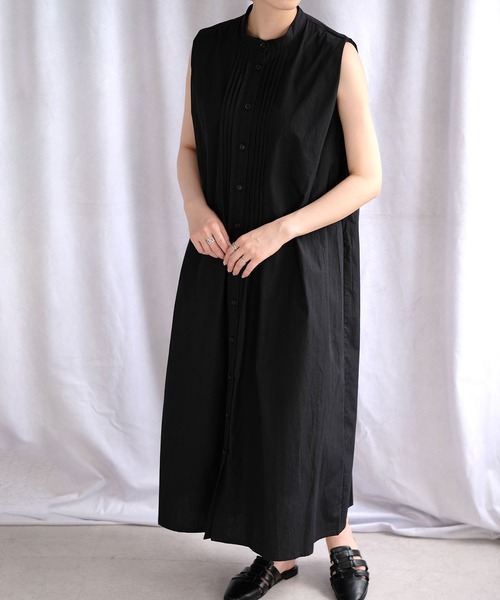 ＡＮＤＪ（アンドジェイ）の「バンドカラーフロントタックノースリーブシャツワンピース（シャツワンピース・レディース・ブラック/オフホワイト/グリーン・M）」の5枚目の写真