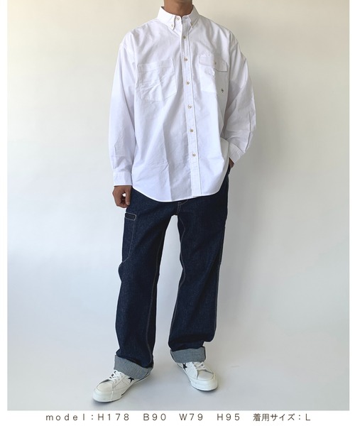 BROOKLYN OVERALL（ブルックリンオーバーオール）の「ルーズフィットボタンダウンシャツ（シャツ/ブラウス・メンズ・ホワイト/ネイビー・MEDIUM/LARGE）」の5枚目の写真