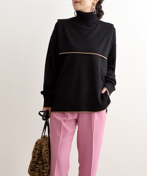 LHELBIE(レルビエ)の「【WASHABLE KNIT】マルチウェイトリミングニットトップス(ニット/セーター)」|ブラック