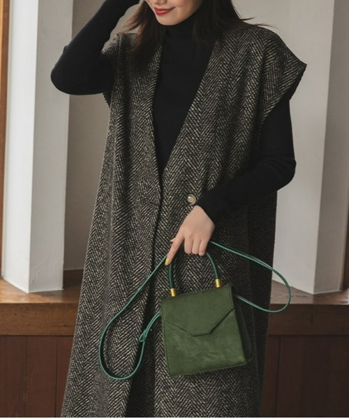 fifth（フィフス）の「【スタイリストプロデュース】ノーカラーロングジレ（ライダースジャケット・レディース・ブラウン/その他1・MEDIUM）」の2枚目の写真