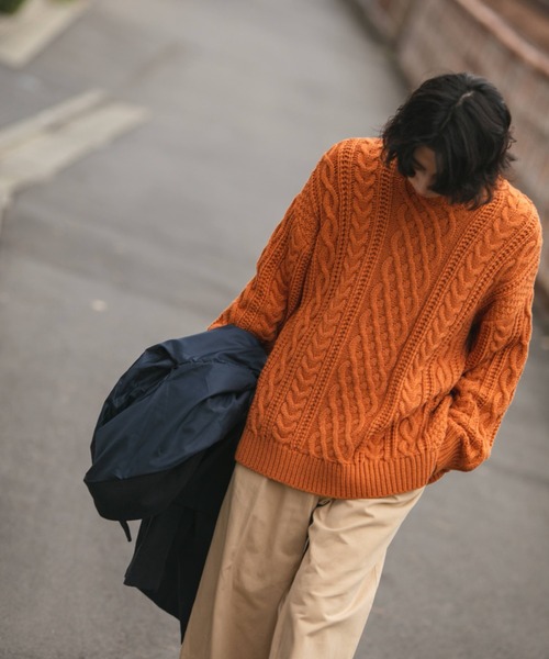 BROKEN BASE（ブロークンベース）の「ウールブレンドフィッシャーマンニット（ニット/セーター・メンズ・オレンジ/グリーン/アイボリー・MEDIUM/LARGE）」の21枚目の写真
