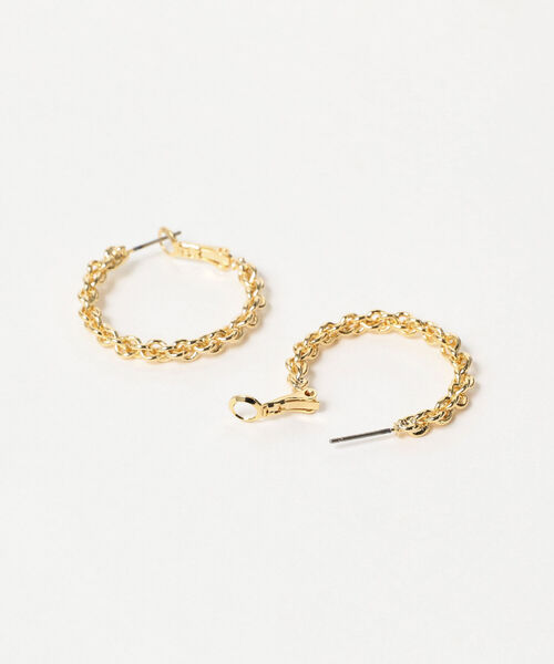 Ray BEAMS(レイビームス)の「Ray BEAMS / チェーン フープ ピアス(ピアス(両耳用)・レディース・シルバー/ゴールド・ONE SIZE)」の4枚目の写真