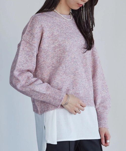 Petit fleur（プチフルール）の「・Petit Fleur ミックスニットプルオーバー＊（ニット/セーター・レディース・ブラック/ベージュ/ピンク/ブルー・FREE）」の4枚目の写真