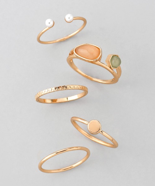 ANEMONE（アネモネ）の「ストーン×パールデザインリング[5本セット]（リング・レディース・ゴールド・FREE）」の2枚目の写真