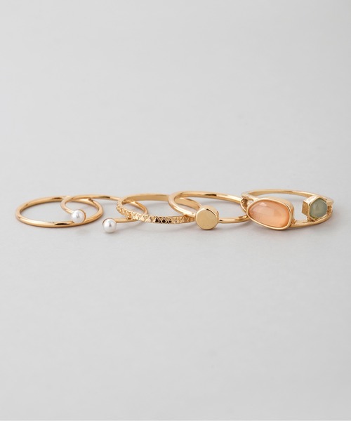 ANEMONE（アネモネ）の「ストーン×パールデザインリング[5本セット]（リング・レディース・ゴールド・FREE）」の3枚目の写真