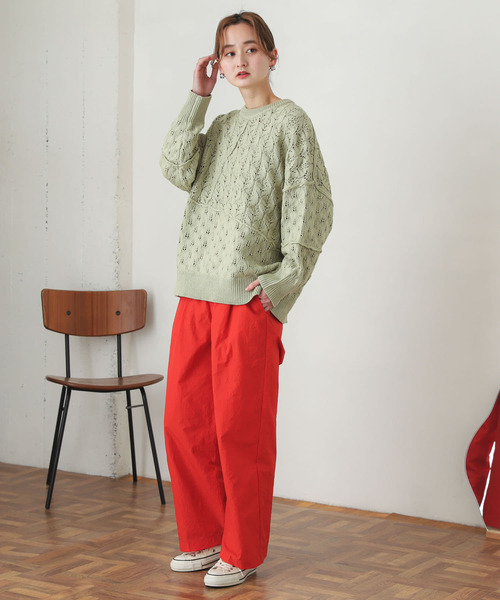 SENSE OF PLACE by URBAN RESEARCH（センスオブプレイスバイアーバンリサーチ）の「スカシアミクルーネックセーター（ニット/セーター・レディース・ブラック/アイボリー/ミント・ONE）」の4枚目の写真