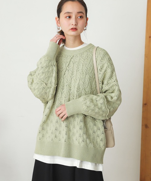 SENSE OF PLACE by URBAN RESEARCH（センスオブプレイスバイアーバンリサーチ）の「スカシアミクルーネックセーター（ニット/セーター・レディース・ブラック/アイボリー/ミント・ONE）」の9枚目の写真