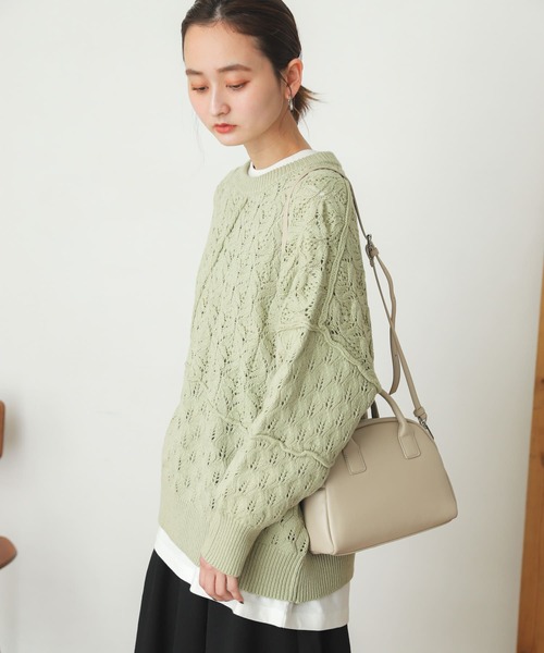 SENSE OF PLACE by URBAN RESEARCH（センスオブプレイスバイアーバンリサーチ）の「スカシアミクルーネックセーター（ニット/セーター・レディース・ブラック/アイボリー/ミント・ONE）」の10枚目の写真