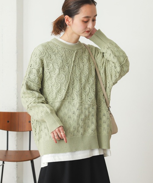 SENSE OF PLACE by URBAN RESEARCH（センスオブプレイスバイアーバンリサーチ）の「スカシアミクルーネックセーター（ニット/セーター・レディース・ブラック/アイボリー/ミント・ONE）」の13枚目の写真