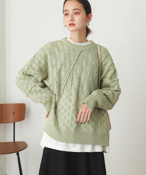 SENSE OF PLACE by URBAN RESEARCH（センスオブプレイスバイアーバンリサーチ）の「スカシアミクルーネックセーター（ニット/セーター・レディース・ブラック/アイボリー/ミント・ONE）」の14枚目の写真