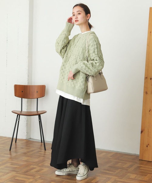 SENSE OF PLACE by URBAN RESEARCH（センスオブプレイスバイアーバンリサーチ）の「スカシアミクルーネックセーター（ニット/セーター・レディース・ブラック/アイボリー/ミント・ONE）」の15枚目の写真