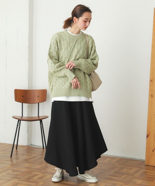 SENSE OF PLACE by URBAN RESEARCH（センスオブプレイスバイアーバンリサーチ）の「スカシアミクルーネックセーター（ニット/セーター・レディース・ブラック/アイボリー/ミント・ONE）」の18枚目の写真