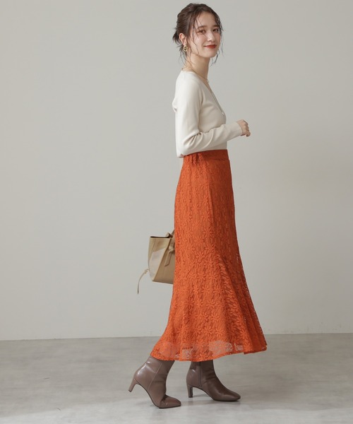 N.(N. Natural Beauty Basic)(エヌエヌナチュラルビューティーベーシック)の「◆レースペプラムロングスカート(スカート・レディース・グレー/オレンジ/ナチュラル・MEDIUM)」の7枚目の写真