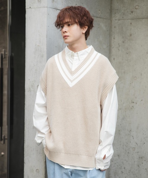 WEGO(ウィゴー)の「WEGO/チルデンニットベスト(ベスト・メンズ・ホワイト/ベージュ/ネイビー・MEDIUM/LARGE)」の20枚目の写真