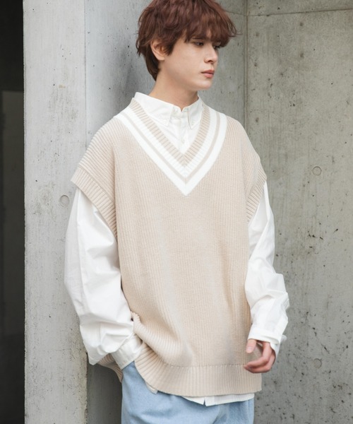 WEGO(ウィゴー)の「WEGO/チルデンニットベスト(ベスト・メンズ・ホワイト/ベージュ/ネイビー・MEDIUM/LARGE)」の19枚目の写真