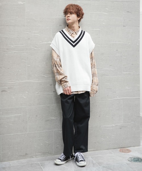 WEGO(ウィゴー)の「WEGO/チルデンニットベスト(ベスト・メンズ・ホワイト/ベージュ/ネイビー・MEDIUM/LARGE)」の22枚目の写真