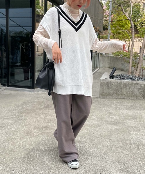 WEGO(ウィゴー)の「WEGO/チルデンニットベスト(ベスト・メンズ・ホワイト/ベージュ/ネイビー・MEDIUM/LARGE)」の13枚目の写真